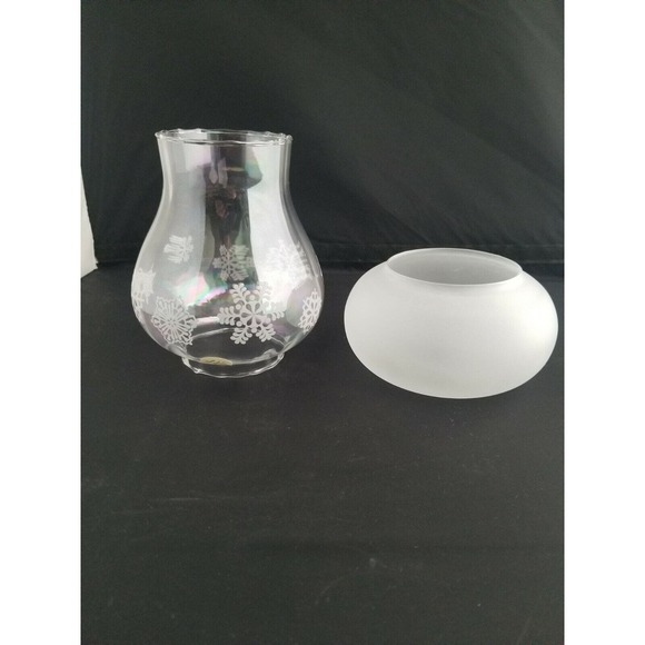 Princess House 487 Crystal Candle 2 Piece Hurricane Lamp Snowflakes Winter - Picture 5 of 12